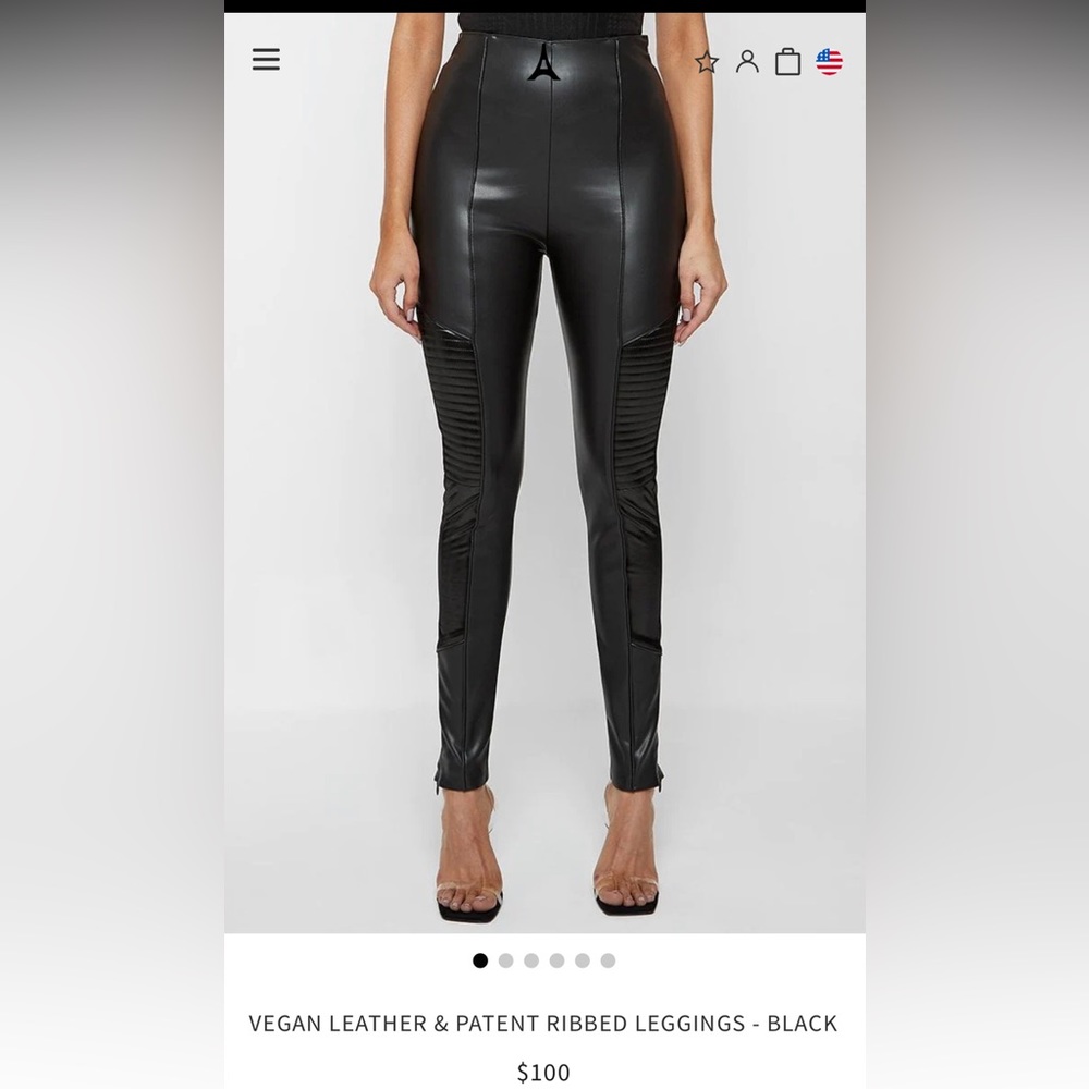 Manier de voir Vegan leather and patent rubbed black leggings